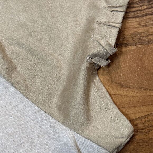 Maurice's TAN & Gold Large Western Style Graphic T, Faux Suede Sleeves NWT - Picture 3 of 5